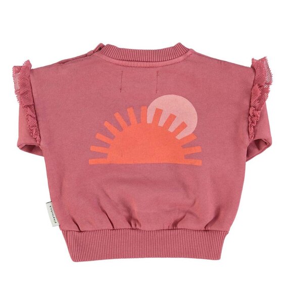 Baby Sweatshirt w/ Frills on Shoulders - Pomegranate with "More Amore" Print - Picture 2 of 2